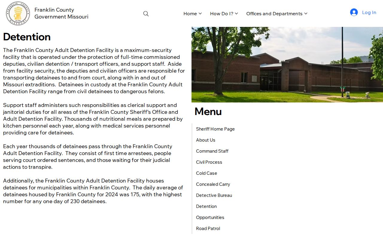 Franklin County arrest lookup detention facility information