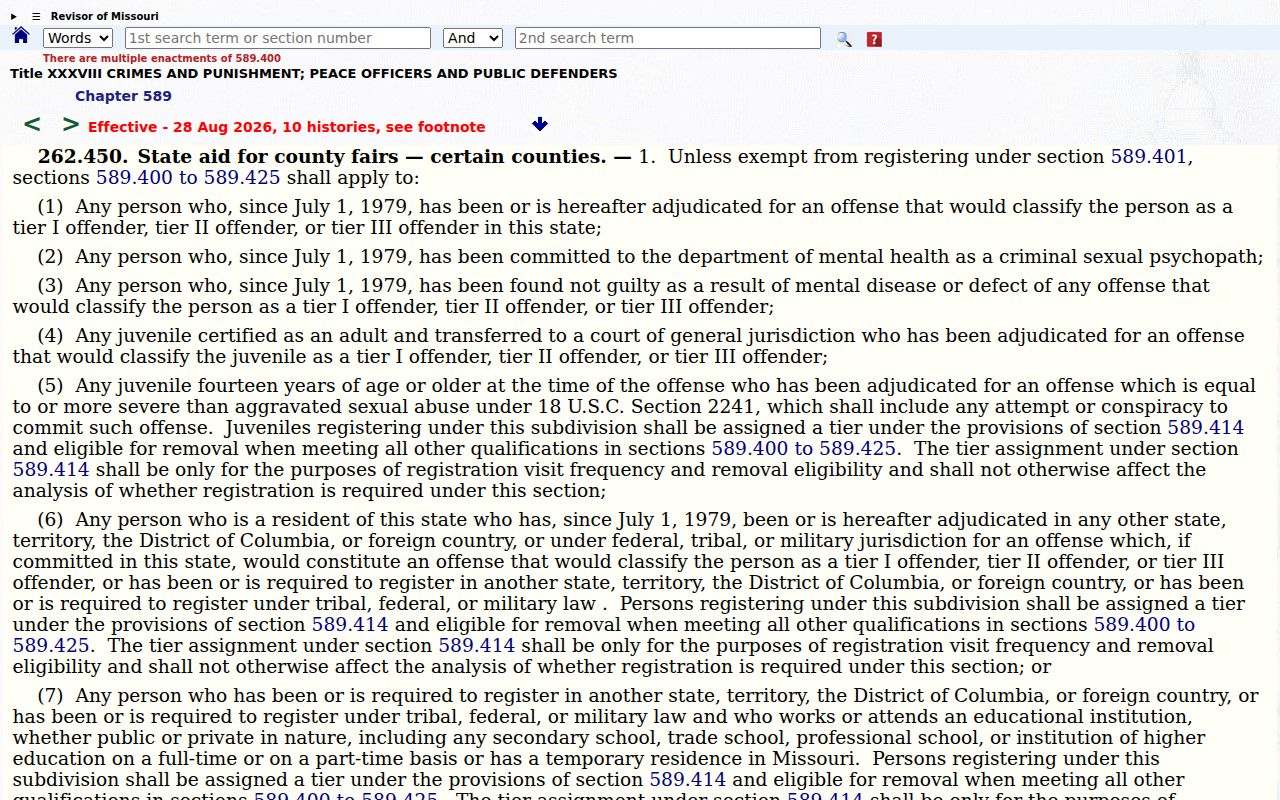 Franklin County sex offender registration coverage under Missouri statute