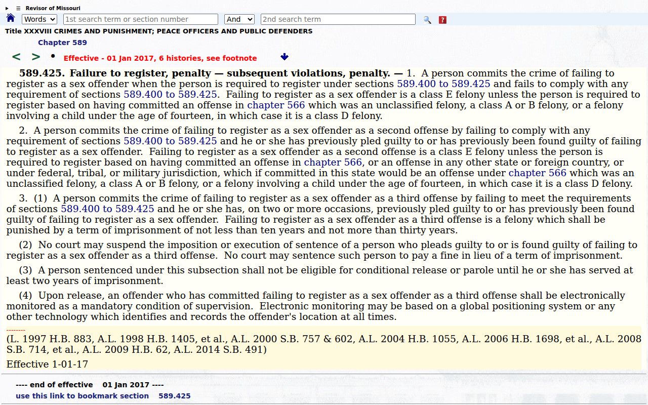 Franklin County sex offender failure to register law in Missouri