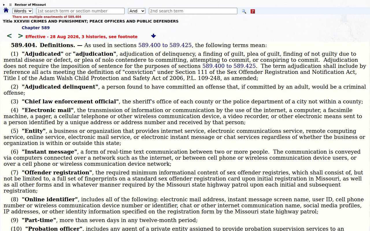 Franklin County sex offender registry tier definitions in Missouri law