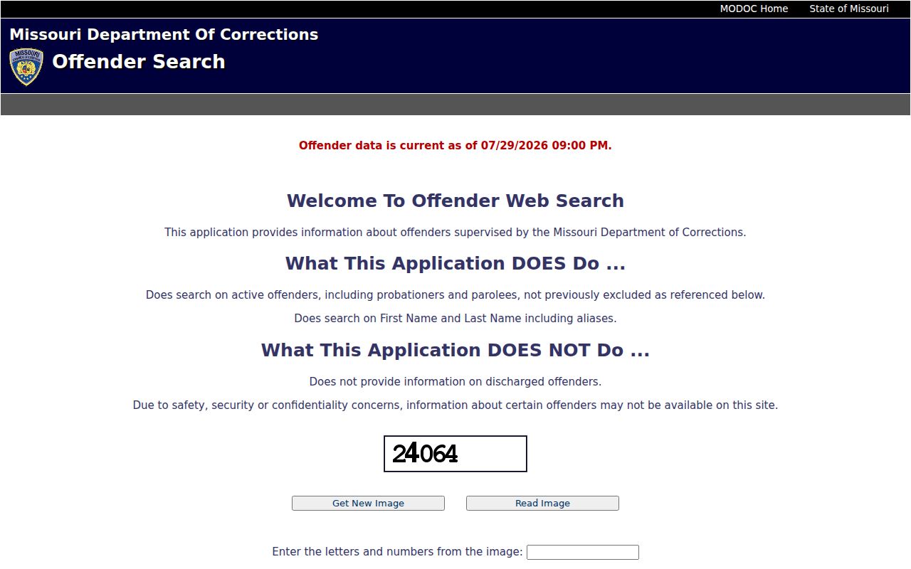 MODOC Offender Search for Franklin County custody and supervision records