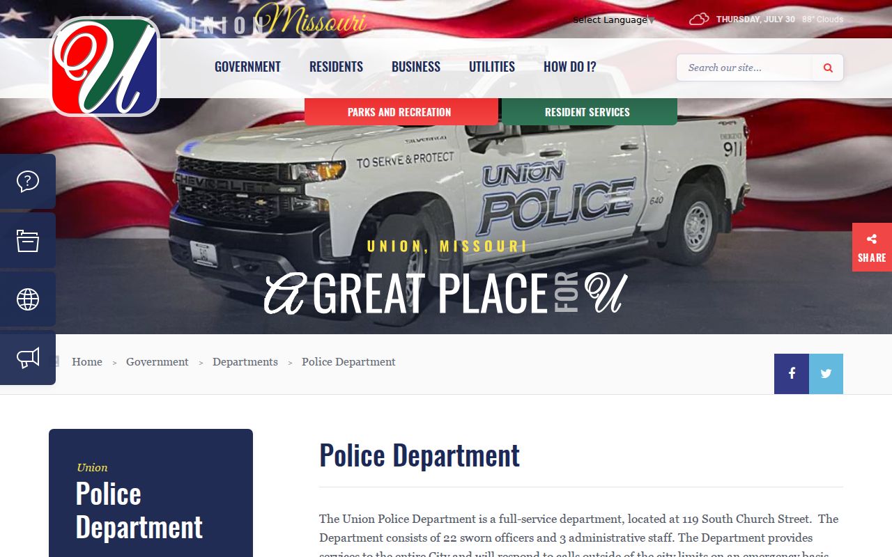 Union criminal records and Police Department official page